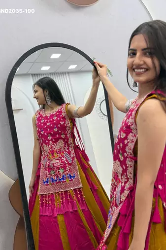 pink silk blend plain thread work circular lehenga Lehenga Choli for Navratri