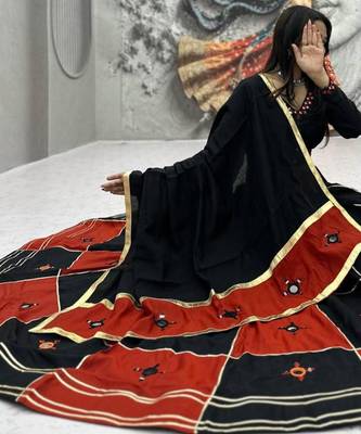 black cotton-poly embroidered mirror work circular lehenga Lehenga Choli for Navratri 3