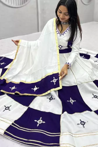 multicolor cotton-poly embroidered mirror work circular lehenga Lehenga Choli for Navratri