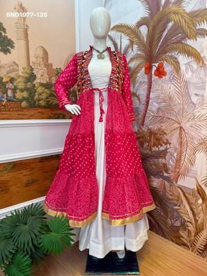 pink cotton-poly plain bandhej circular lehenga Lehenga Choli for Navratri- free size 4