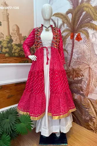 pink cotton-poly plain bandhej circular lehenga Lehenga Choli for Navratri- free size