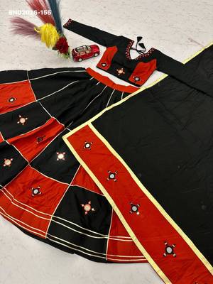 black cotton-poly embroidered mirror work circular lehenga Lehenga Choli for Navratri 4