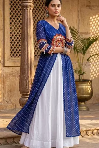 white rayon plain patch work a line lehenga Lehenga Choli for Navratri