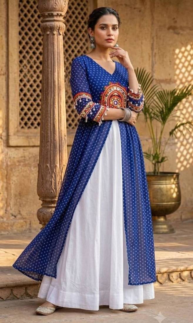 white rayon plain patch work a line lehenga Lehenga Choli for Navratri