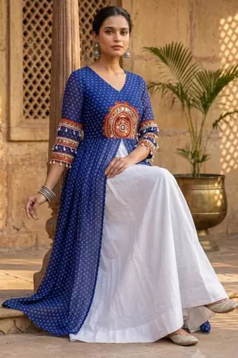 white rayon plain patch work a line lehenga Lehenga Choli for Navratri