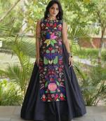 black cotton-poly plain thread work circular lehenga Lehenga Choli for Navratri