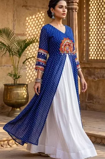 white rayon plain patch work a line lehenga Lehenga Choli for Navratri