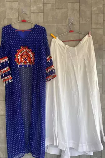 white rayon plain patch work a line lehenga Lehenga Choli for Navratri