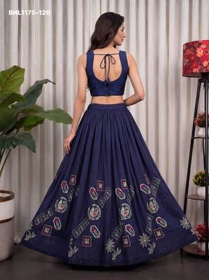 navy blue silk blend embroidered thread work circular lehenga Lehenga Choli for Navratri 2