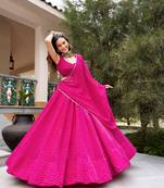 pink georgette printed bandhej circular lehenga Lehenga Choli for Navratri