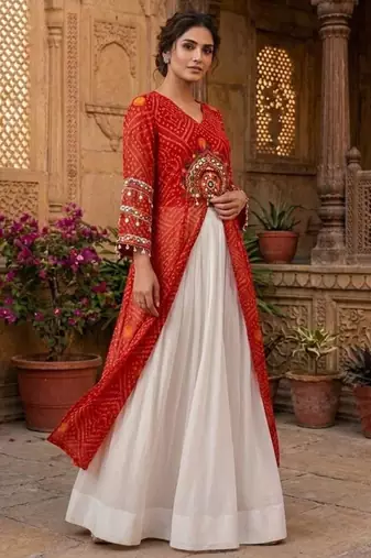 white rayon plain patch work a line lehenga Lehenga Choli for Navratri
