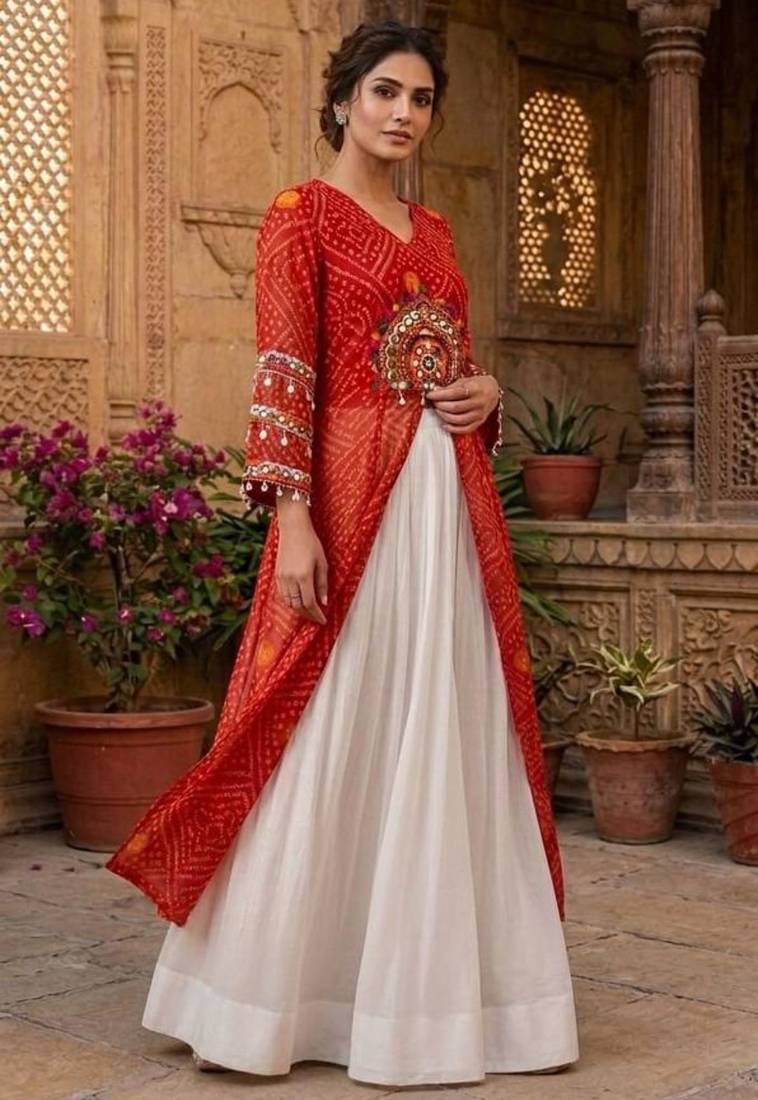 white rayon plain patch work a line lehenga Lehenga Choli for Navratri