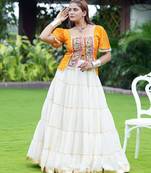white silk blend plain mirror work circular lehenga Lehenga Choli for Navratri