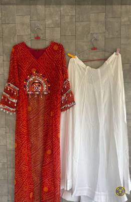 white rayon plain patch work a line lehenga Lehenga Choli for Navratri 2