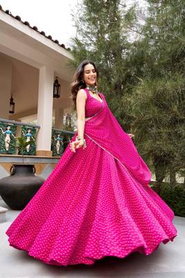 pink georgette printed bandhej circular lehenga Lehenga Choli for Navratri 3