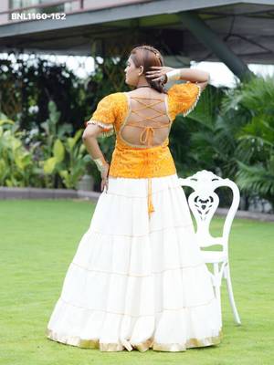 white silk blend plain mirror work circular lehenga Lehenga Choli for Navratri 2