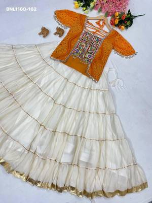 white silk blend plain mirror work circular lehenga Lehenga Choli for Navratri 3
