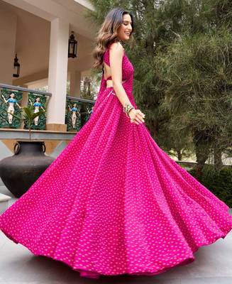pink georgette printed bandhej circular lehenga Lehenga Choli for Navratri 4