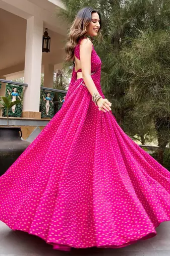 pink georgette printed bandhej circular lehenga Lehenga Choli for Navratri