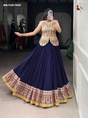 violet rayon printed patch work circular lehenga Lehenga Choli for Navratri 1