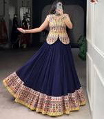 violet rayon printed patch work circular lehenga Lehenga Choli for Navratri