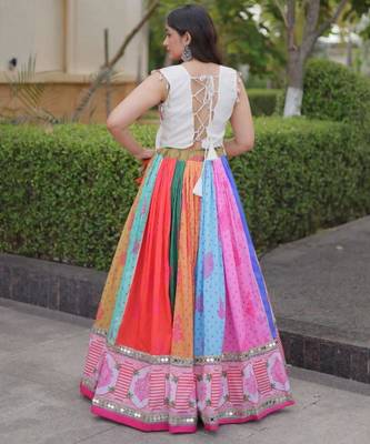 multicolor cotton-poly printed mirror work circular lehenga Lehenga Choli for Navratri 4