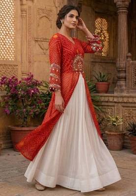 white rayon plain patch work a line lehenga Lehenga Choli for Navratri 4