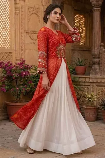 white rayon plain patch work a line lehenga Lehenga Choli for Navratri