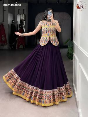 purple rayon printed patch work circular lehenga Lehenga Choli for Navratri 1