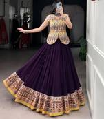 purple rayon printed patch work circular lehenga Lehenga Choli for Navratri