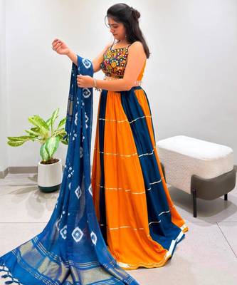 orange cotton-poly plain gota patti circular lehenga Lehenga Choli for Navratri- free size 1