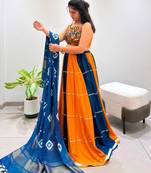orange cotton-poly plain gota patti circular lehenga Lehenga Choli for Navratri- free size