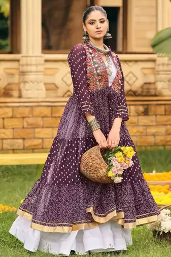 purple cotton-poly plain bandhej circular lehenga Lehenga Choli for Navratri- free size
