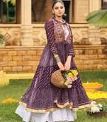 purple cotton-poly plain bandhej circular lehenga Lehenga Choli for Navratri- free size