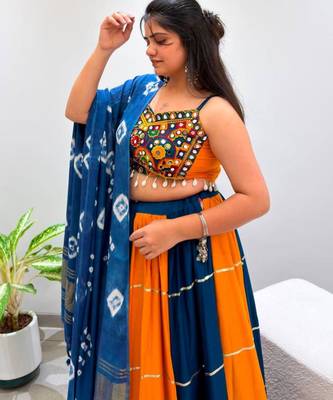 orange cotton-poly plain gota patti circular lehenga Lehenga Choli for Navratri- free size 2