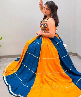 orange cotton-poly plain gota patti circular lehenga Lehenga Choli for Navratri- free size 3
