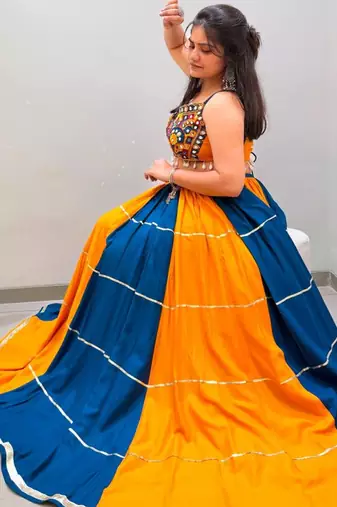 orange cotton-poly plain gota patti circular lehenga Lehenga Choli for Navratri- free size