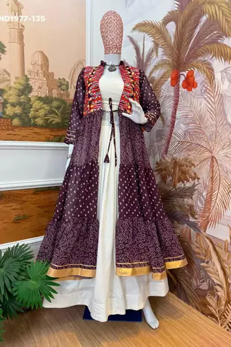 purple cotton-poly plain bandhej circular lehenga Lehenga Choli for Navratri- free size