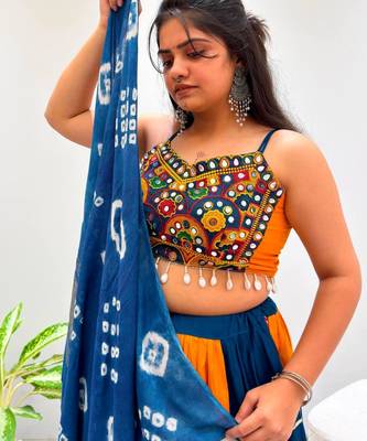 orange cotton-poly plain gota patti circular lehenga Lehenga Choli for Navratri- free size 4