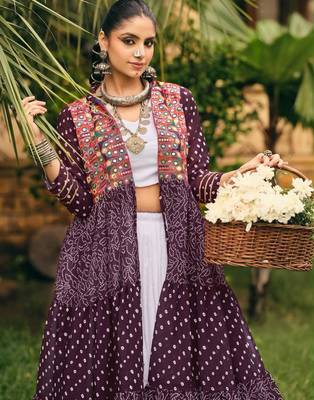 purple cotton-poly plain bandhej circular lehenga Lehenga Choli for Navratri- free size 3