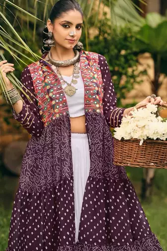purple cotton-poly plain bandhej circular lehenga Lehenga Choli for Navratri- free size