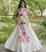 white cotton-poly plain thread work circular lehenga Lehenga Choli for Navratri