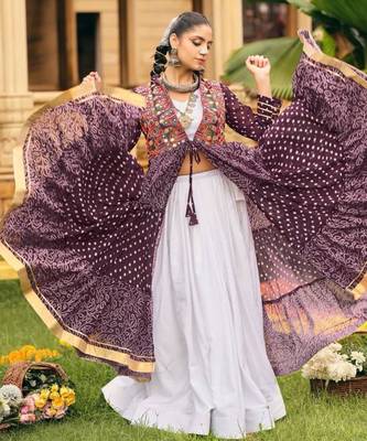 purple cotton-poly plain bandhej circular lehenga Lehenga Choli for Navratri- free size 4