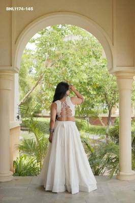 white cotton-poly plain thread work circular lehenga Lehenga Choli for Navratri 4