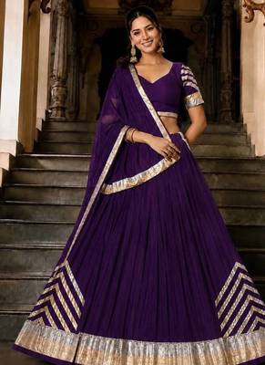 Navratri Violet Silk Blend Plain Lehenga Choli 1
