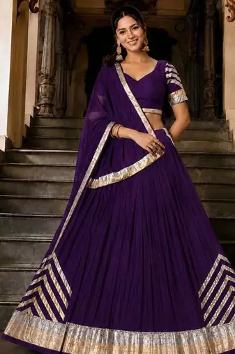 Navratri Violet Silk Blend Plain Lehenga Choli