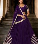 Navratri Violet Silk Blend Plain Lehenga Choli