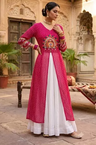 white rayon plain patch work a line lehenga Lehenga Choli for Navratri