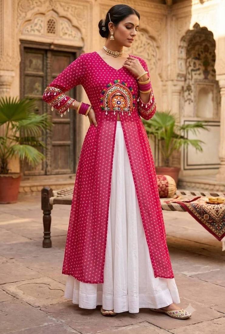 white rayon plain patch work a line lehenga Lehenga Choli for Navratri