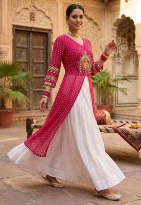 white rayon plain patch work a line lehenga Lehenga Choli for Navratri 2